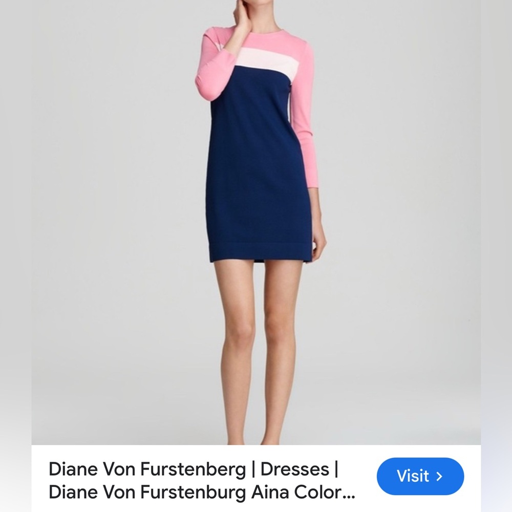 Diane Von Furstenberg Pink Sheath Dress Long Sleeve Crew Neck